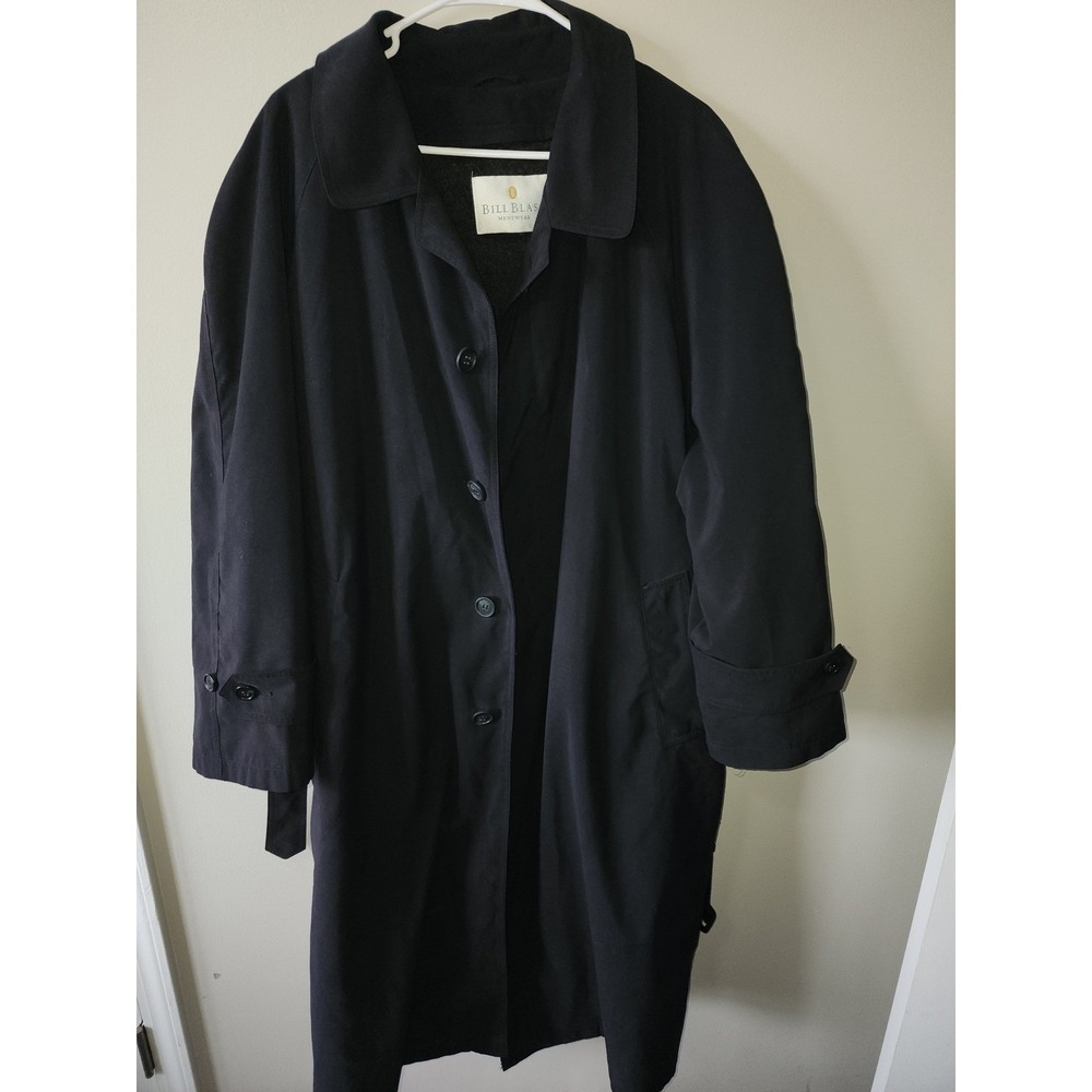 Bill Blass Coat Size XL Wool Lining Menswear Black Trench Coat Zip Out - Picture 2 of 6